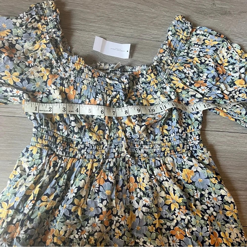 American Eagle Outfitters Mini Dress Women’s Floral Puff Sleeve Off Shoulder Sma - Picture 15 of 15